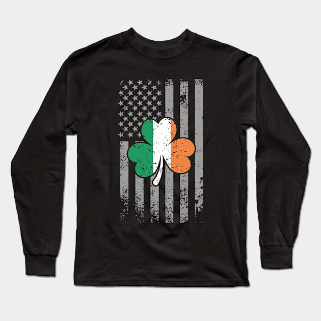 St Patricks Day American Irish Flag Shamrock Long Sleeve T-Shirt by Julorzo